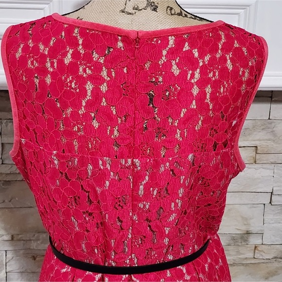 Calvin Klein Fuscia Lace overlay faux‎ suede trim midi party dress plus size 14W - Picture 3 of 8